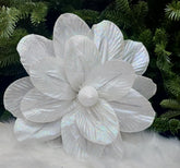 Flori Crăciun decorative albe sidefate – ornament brad și aranjamente - 10/set